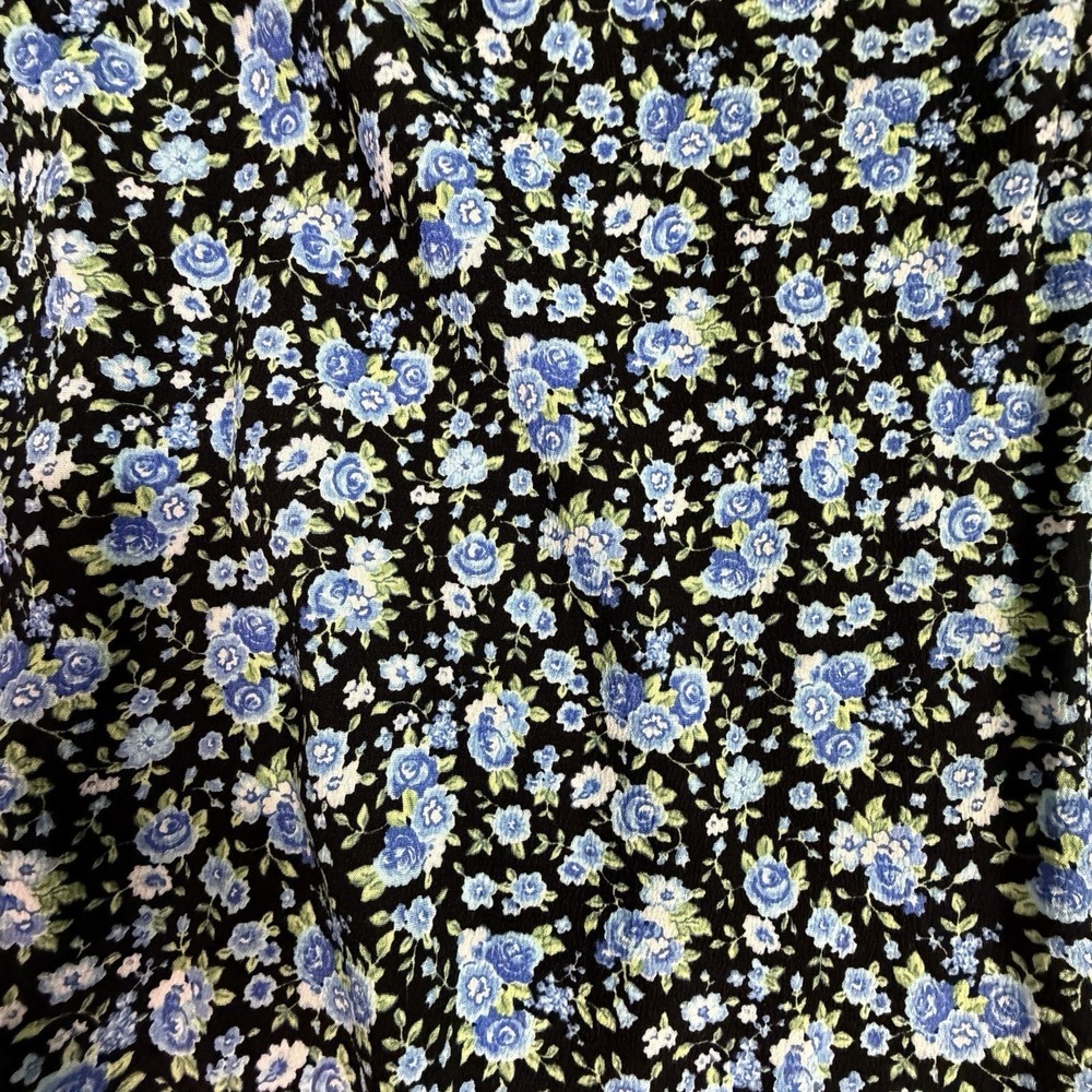 Petite Floral‎ Print Button Side Midi Skirt Black Blue Womens 12P Y2K Grunge